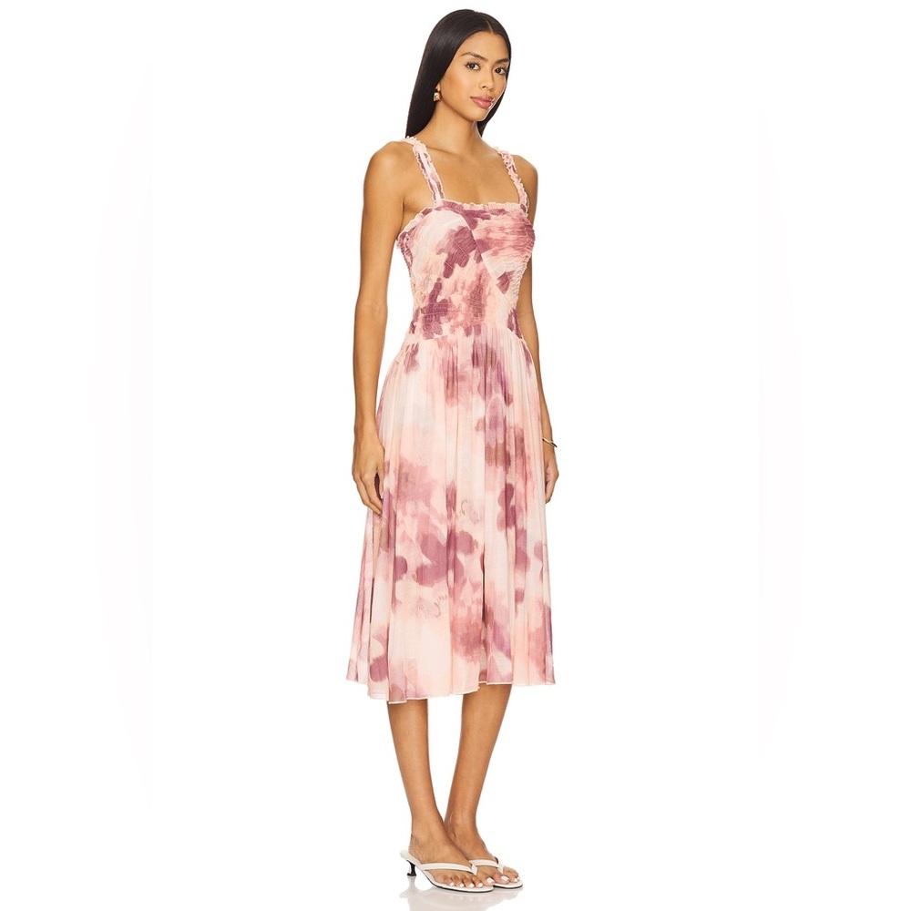 Free People Tessa Smocked Midi Dress Blush Pink Watercolor Pattern NWT Size L - Picture 7 of 12